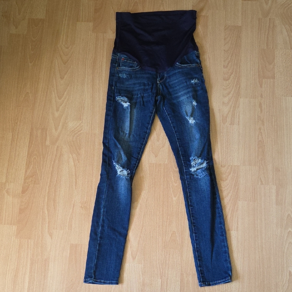 Women's PinkBlush Distressed Maternity Blue Jeans Size 24